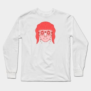 Red Woman with Flowers Long Sleeve T-Shirt